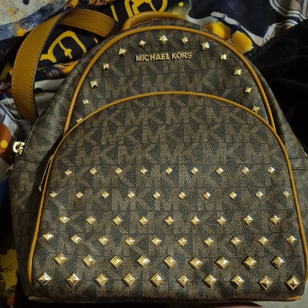 Michael Kors Tan and Gold Studded Backpack